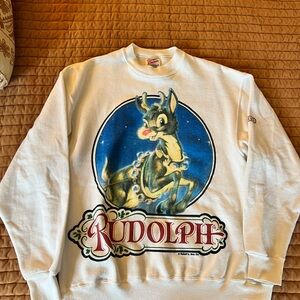 Hanes Vintage White Rudolph Christmas Pullover Sweatshirt